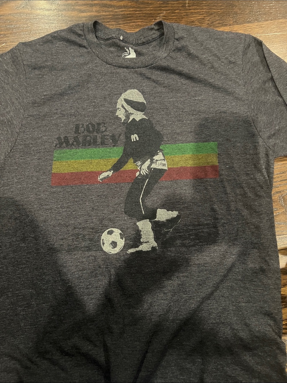 Zion Rootswear Kids Soccer Tee - Charcoal with Green, Yellow, Red Stripe